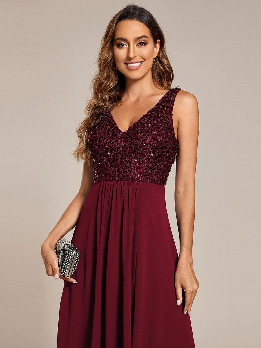 Chic V-Neck Sleeveless Chiffon Wedding Guest Dress with Sequin Bodice sold by Ever Pretty product image thumbnail 5