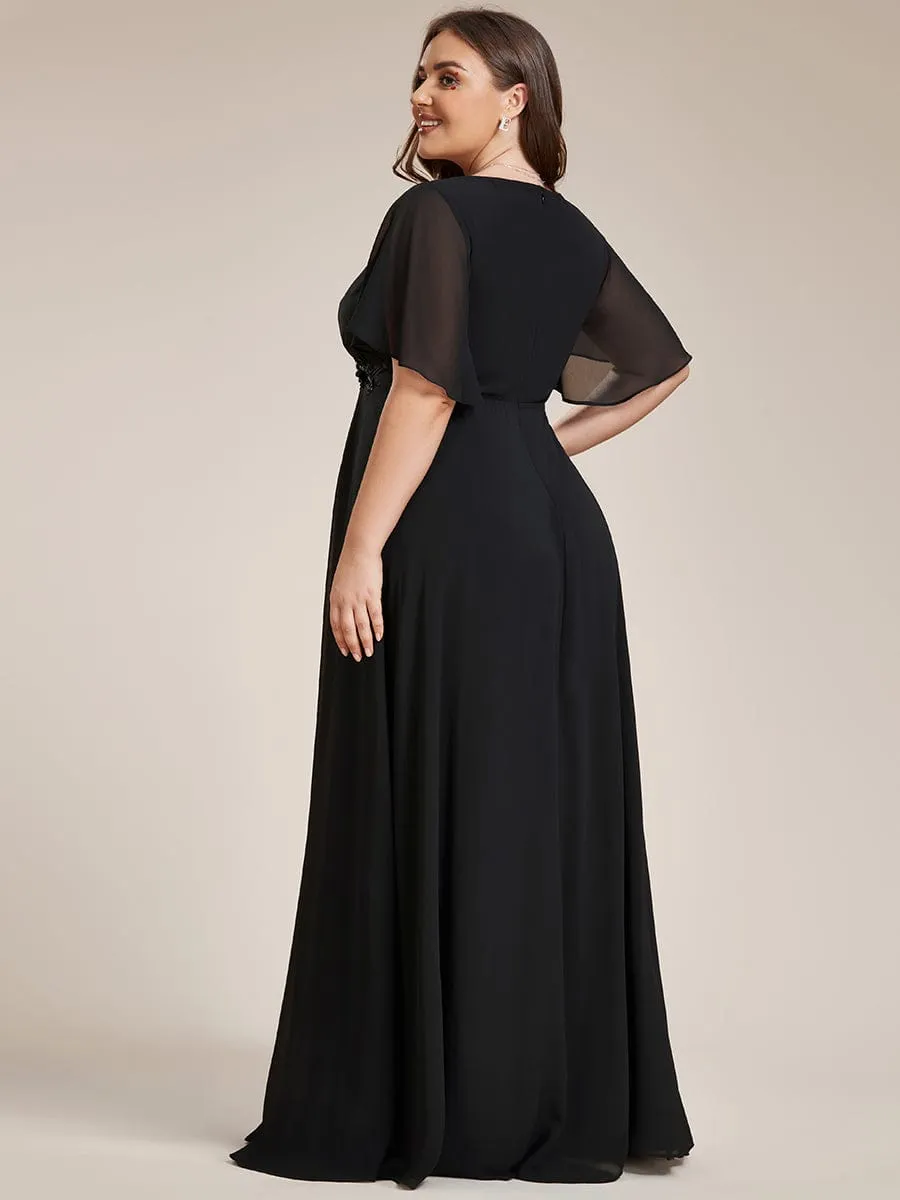 pretty IVYROSE|Plus Size Floral Applique Short Sleeve A-Line Chiffon Formal Evening Dress sold by Ever Pretty product image thumbnail 4