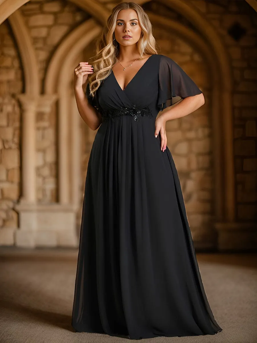 pretty IVYROSE|Plus Size Floral Applique Short Sleeve A-Line Chiffon Formal Evening Dress sold by Ever Pretty product image thumbnail 5