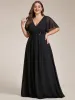 pretty IVYROSE|Plus Size Floral Applique Short Sleeve A-Line Chiffon Formal Evening Dress sold by Ever Pretty