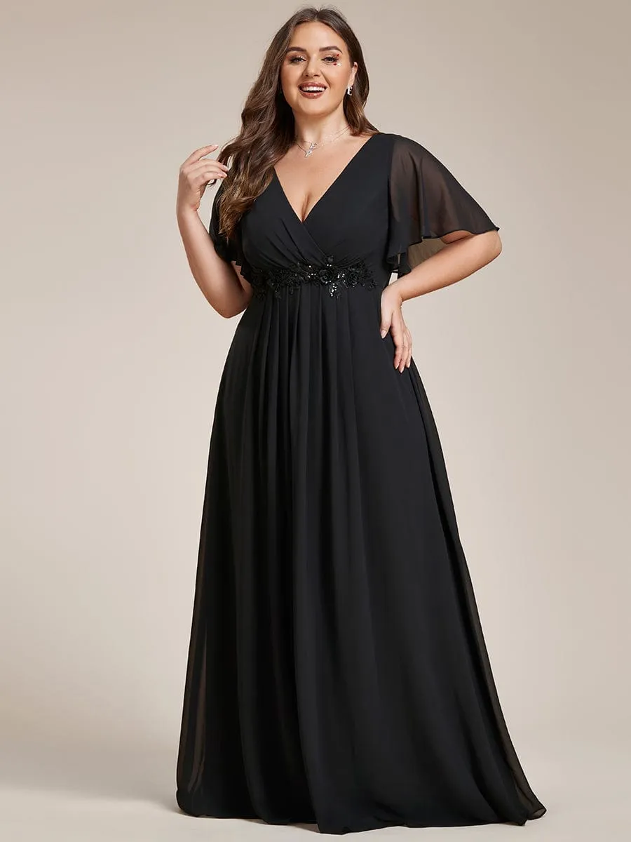 pretty IVYROSE|Plus Size Floral Applique Short Sleeve A-Line Chiffon Formal Evening Dress sold by Ever Pretty product image thumbnail 3