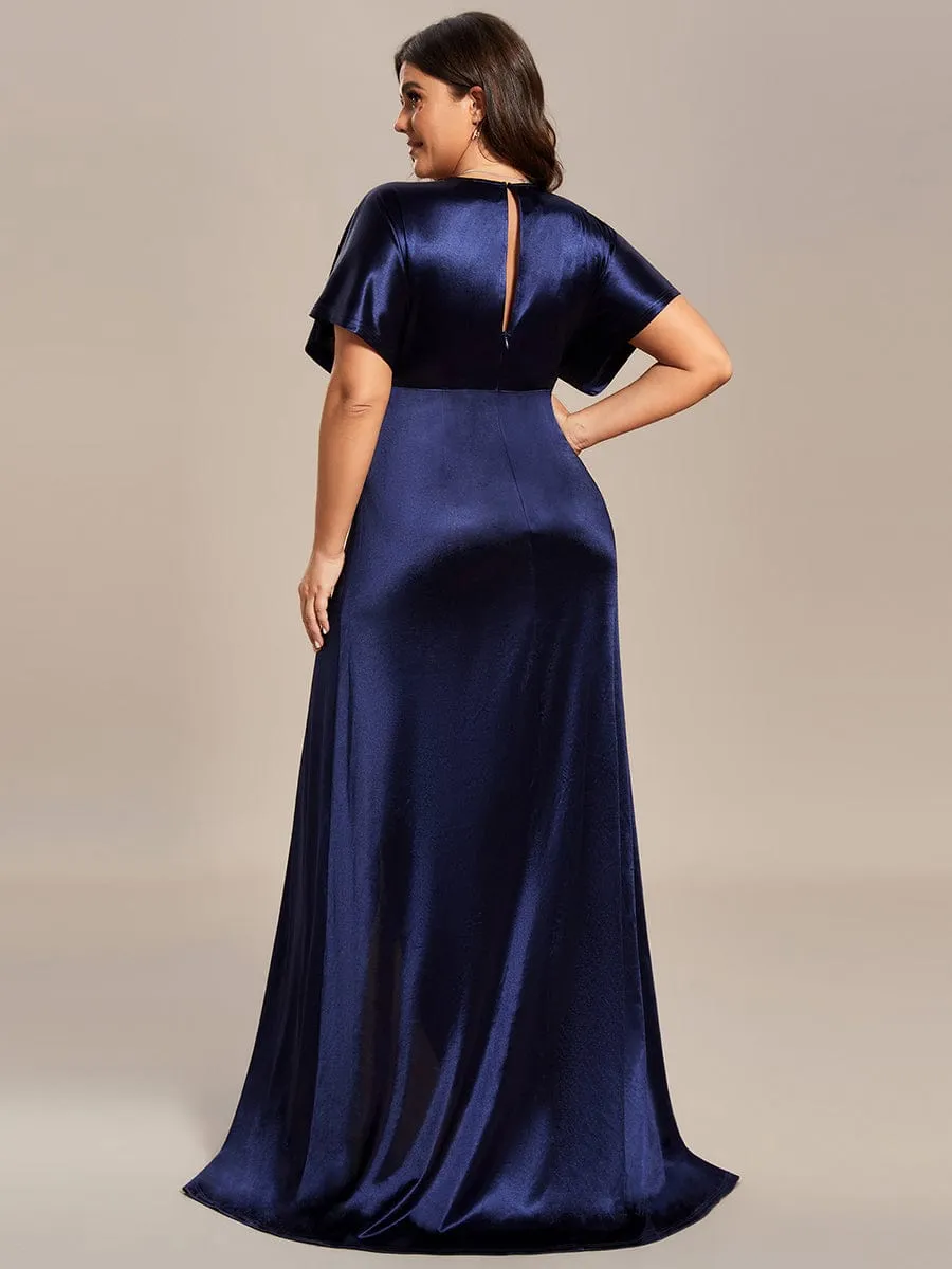 Plus Size High Front Slit Bat-Wing Sleeve Satin Evening Dress sold by Ever Pretty product image thumbnail 2