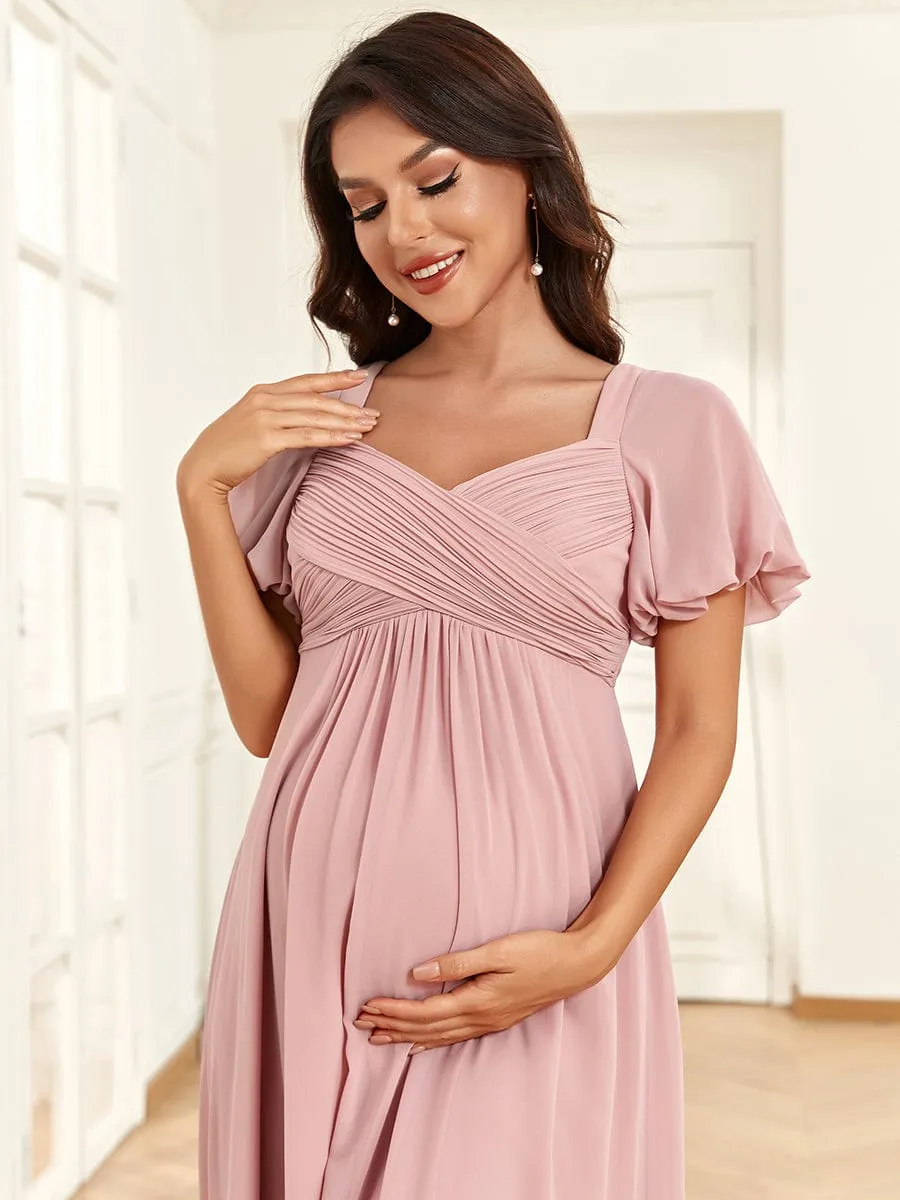 Chiffon Pleated V-Neck Tie-Back A-Line Maternity Dress sold by Ever Pretty product image thumbnail 5