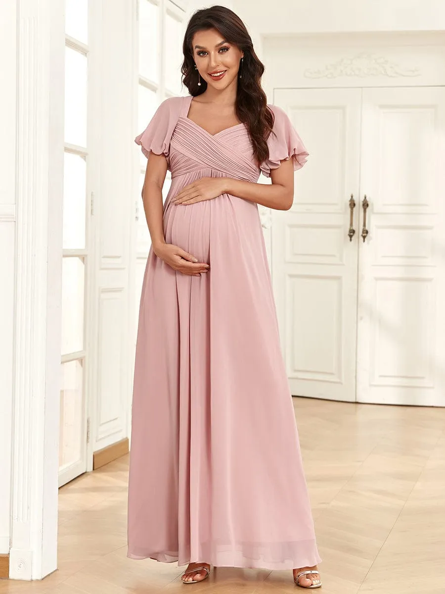 Chiffon Pleated V-Neck Tie-Back A-Line Maternity Dress sold by Ever Pretty product image thumbnail 3