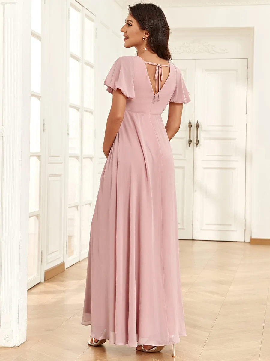 Chiffon Pleated V-Neck Tie-Back A-Line Maternity Dress sold by Ever Pretty product image thumbnail 4