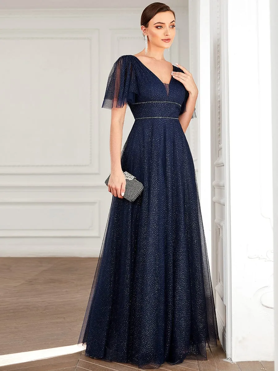 Romantic V Neck Tulle Evening Dress with Ruffle Sleeves sold by Ever Pretty product image thumbnail 4