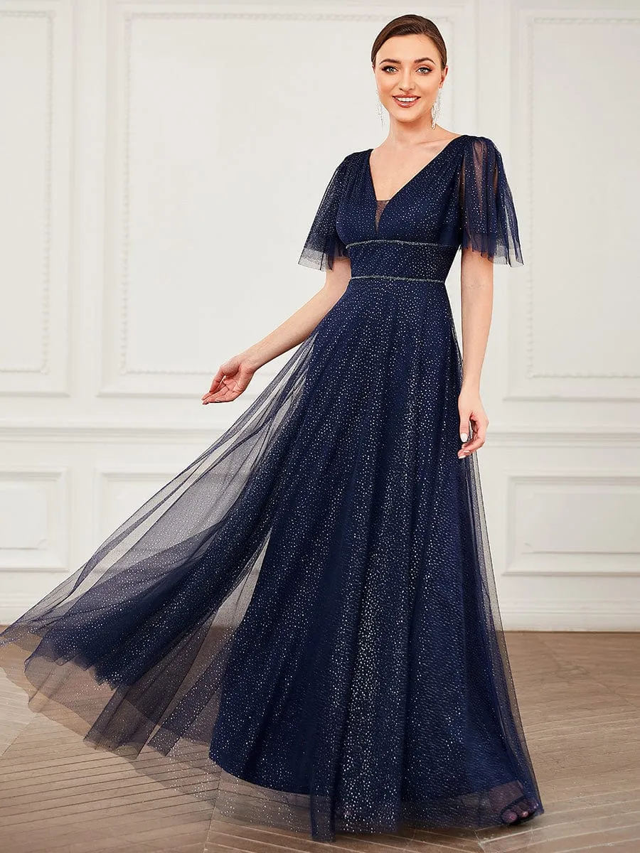 Romantic V Neck Tulle Evening Dress with Ruffle Sleeves sold by Ever Pretty product image thumbnail 5