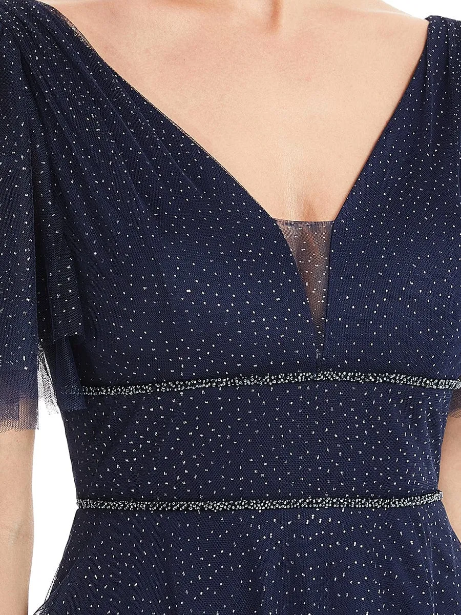 Romantic V Neck Tulle Evening Dress with Ruffle Sleeves sold by Ever Pretty product image thumbnail 3