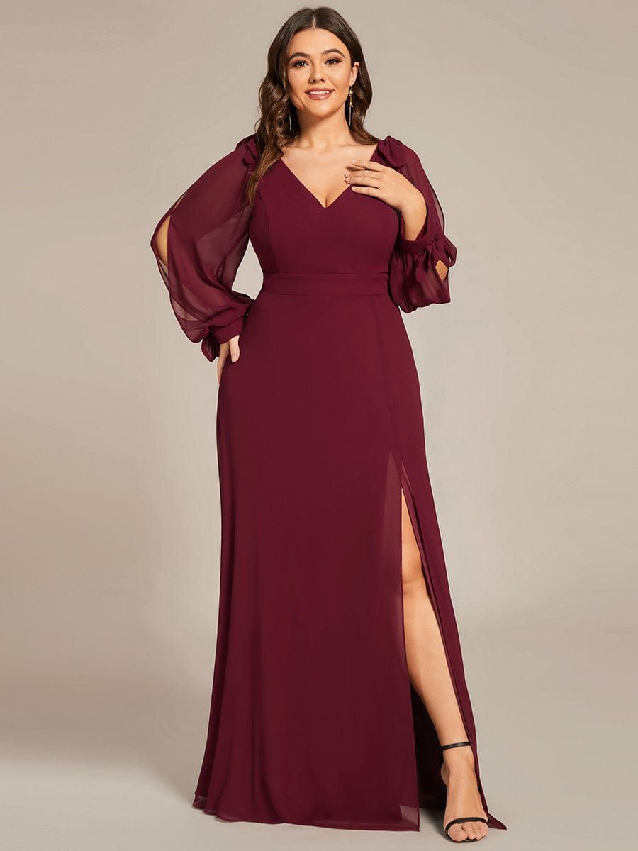 Plus Size Double V-Neck High Slit Long Sleeve Formal Dresses sold by Ever Pretty product image thumbnail 6