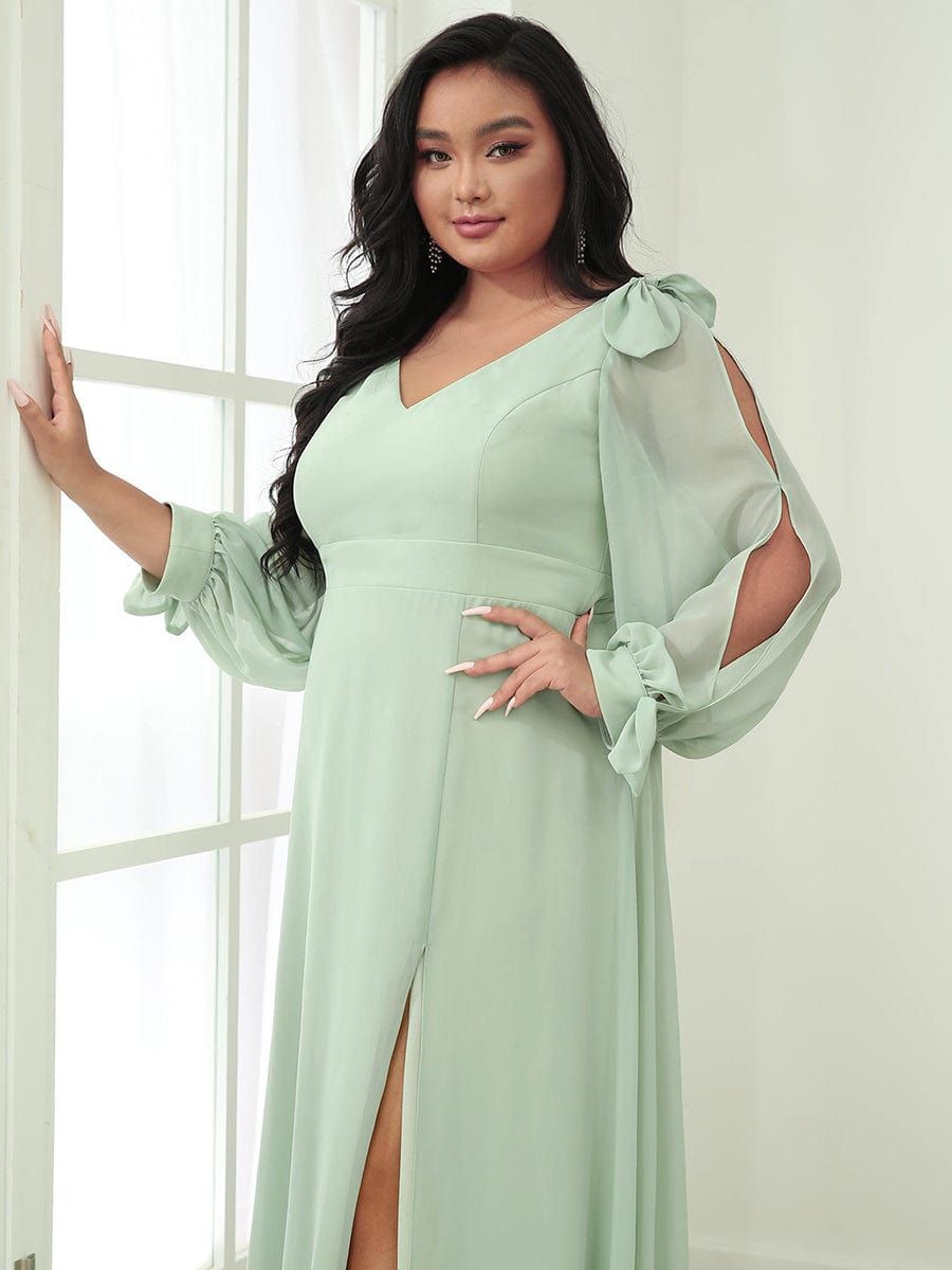 Plus Size Double V-Neck High Slit Long Sleeve Formal Dresses sold by Ever Pretty product image thumbnail 3