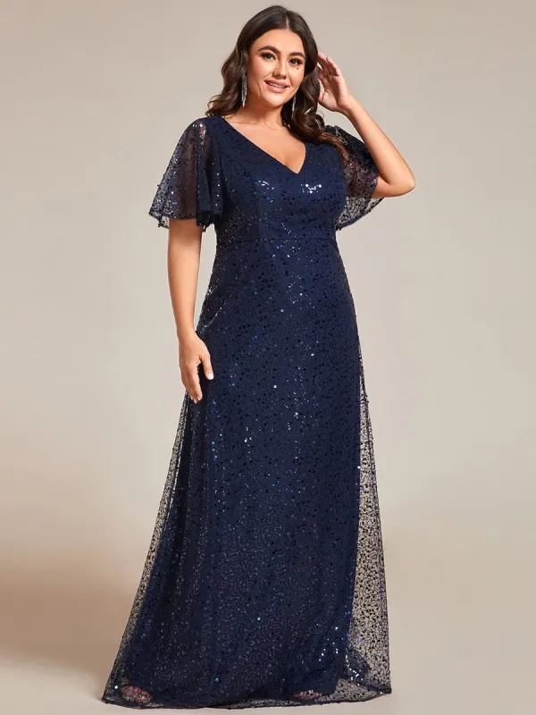 pretty ARIA|Plus Size See-Through Short Sleeves Maxi Sequin Formal Evening Dress sold by Ever Pretty