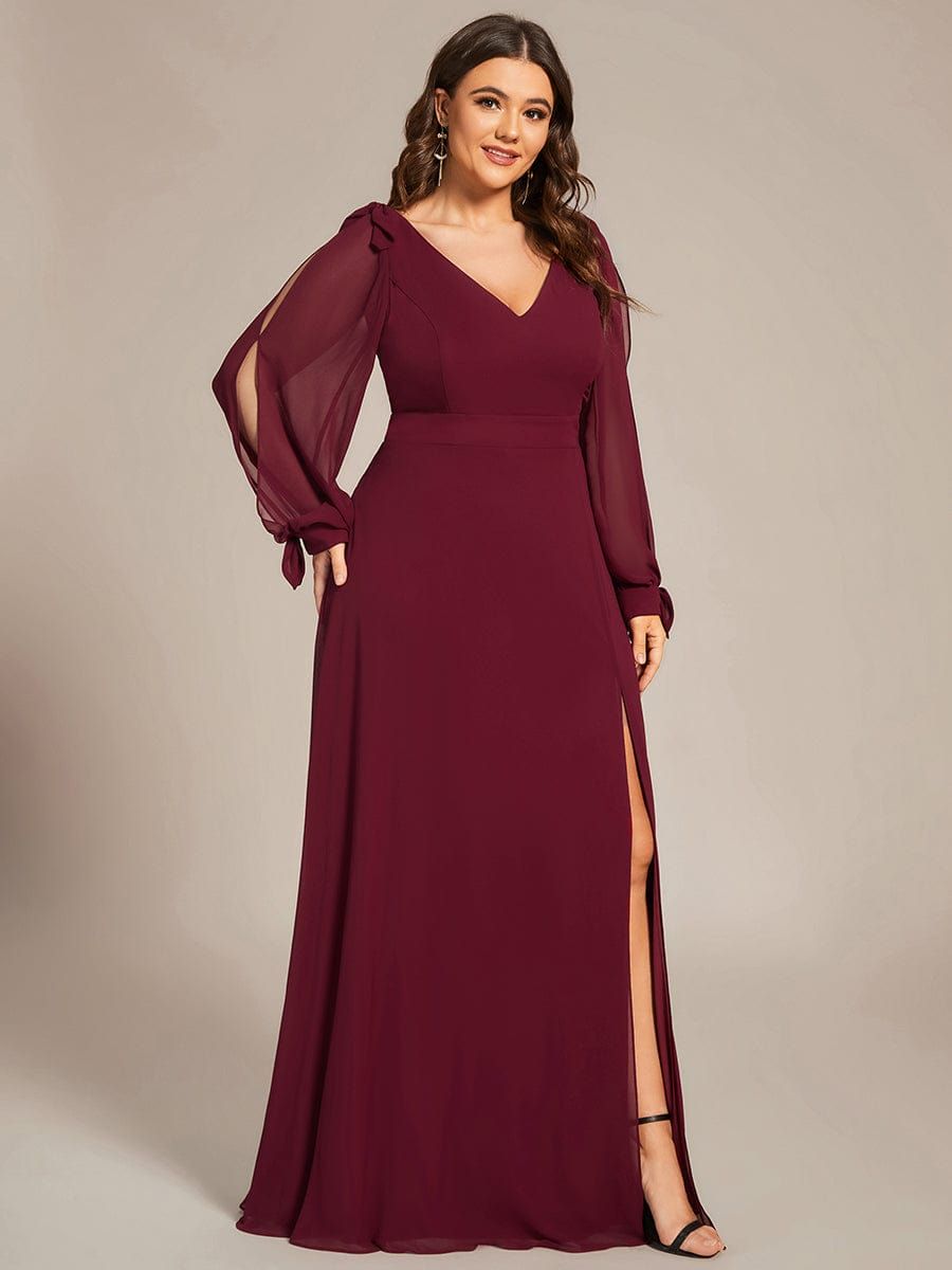 Plus Size Double V-Neck High Slit Long Sleeve Formal Dresses sold by Ever Pretty product image thumbnail 10