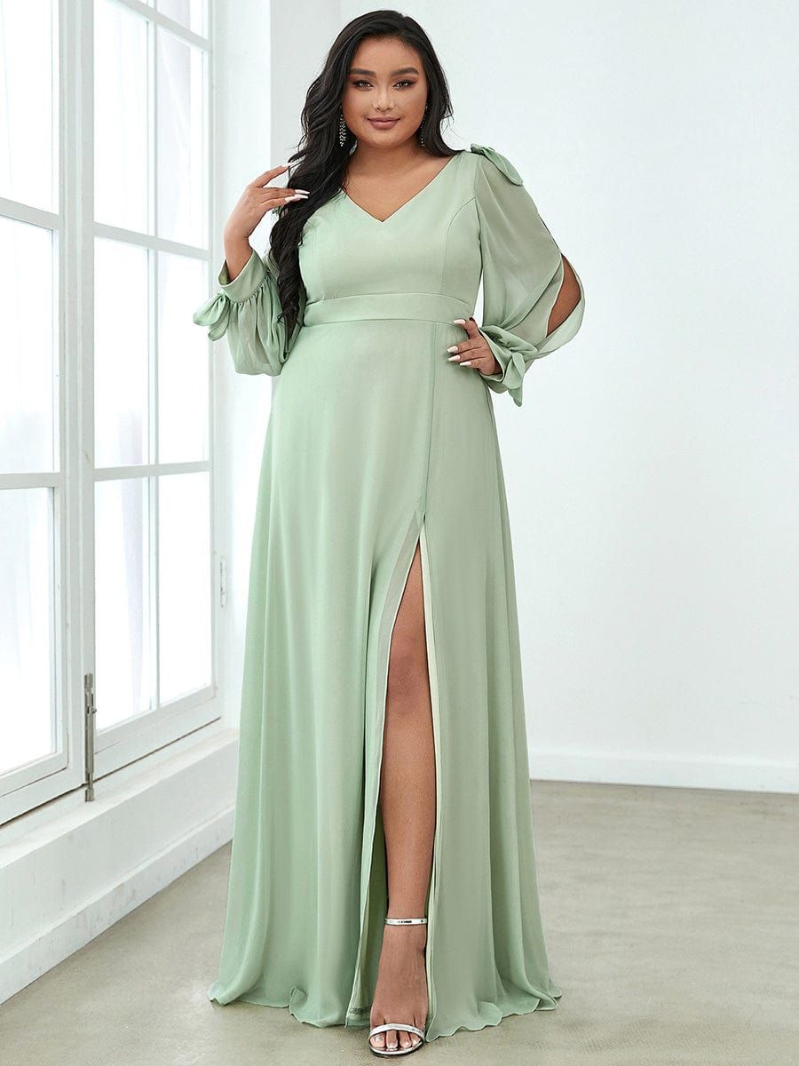 Plus Size Double V-Neck High Slit Long Sleeve Formal Dresses sold by Ever Pretty product image thumbnail 4