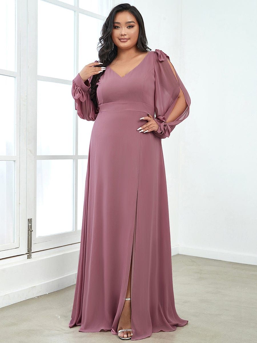 Plus Size Double V-Neck High Slit Long Sleeve Formal Dresses sold by Ever Pretty product image thumbnail 11