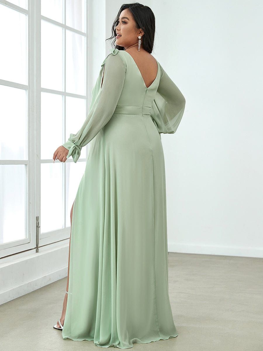 Plus Size Double V-Neck High Slit Long Sleeve Formal Dresses sold by Ever Pretty product image thumbnail 2