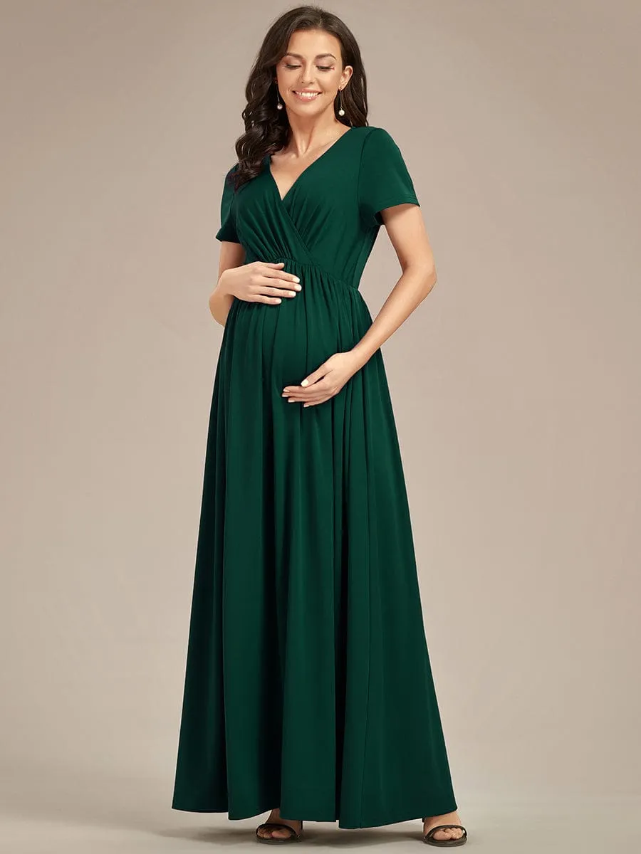Comfortable Pleated V-Neck Short Sleeve Maternity Dress sold by Ever Pretty product image thumbnail 3