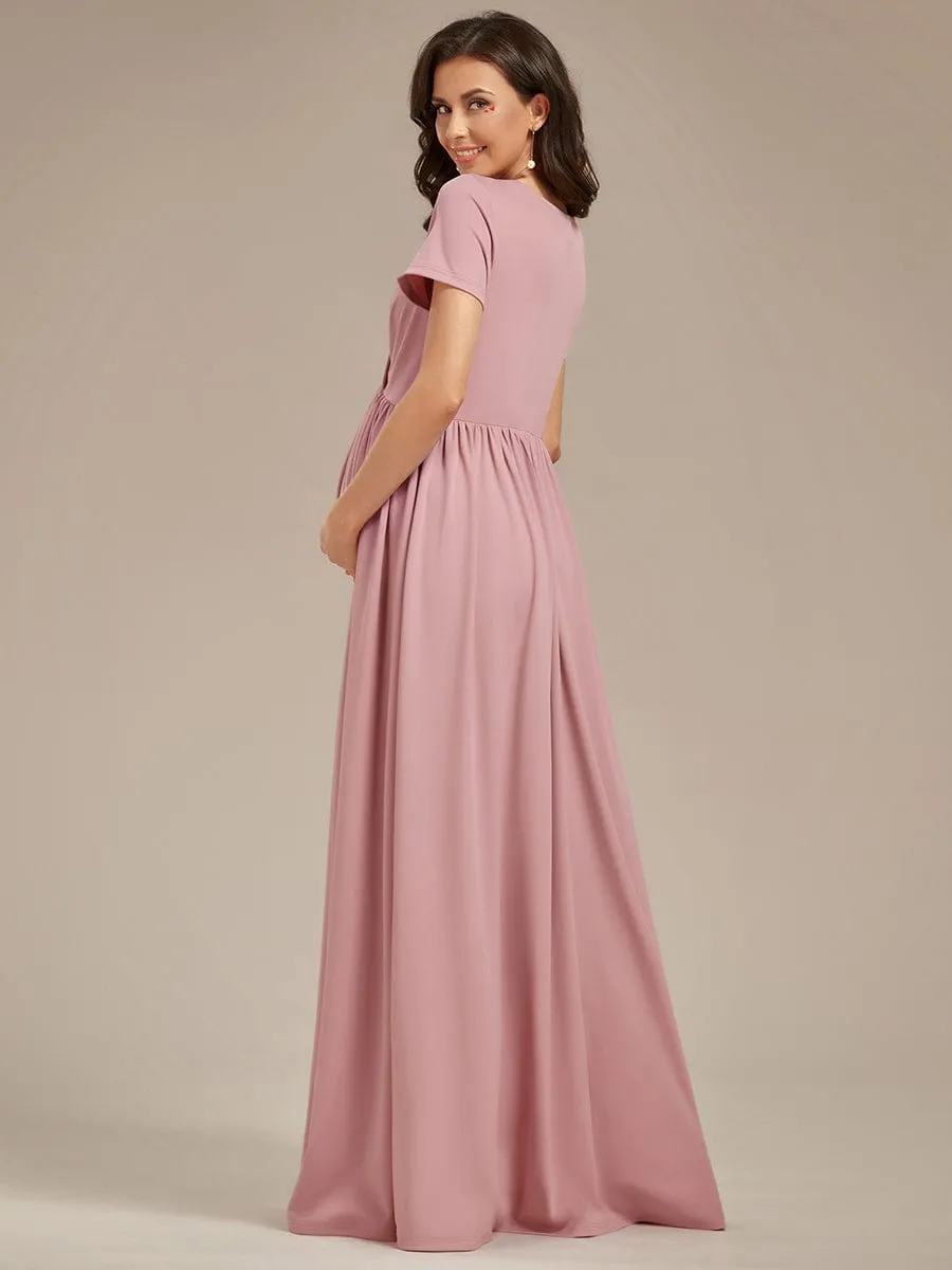 Comfortable Pleated V-Neck Short Sleeve Maternity Dress sold by Ever Pretty product image thumbnail 2