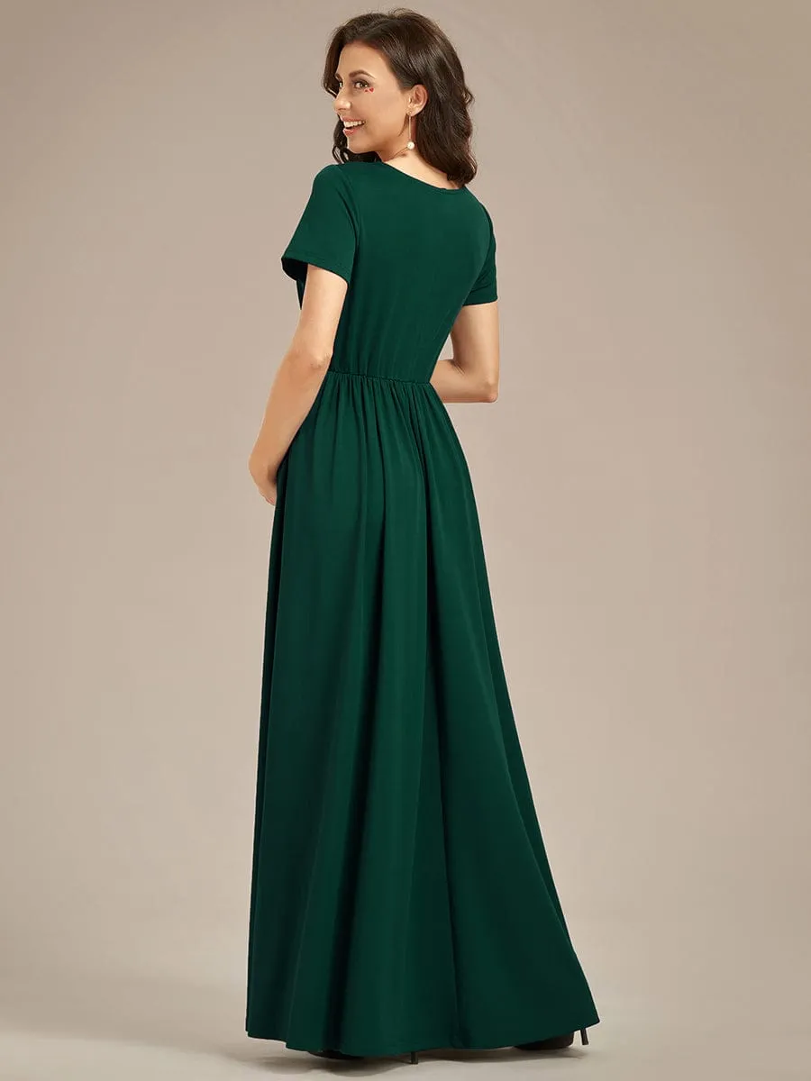 Comfortable Pleated V-Neck Short Sleeve Maternity Dress sold by Ever Pretty product image thumbnail 4