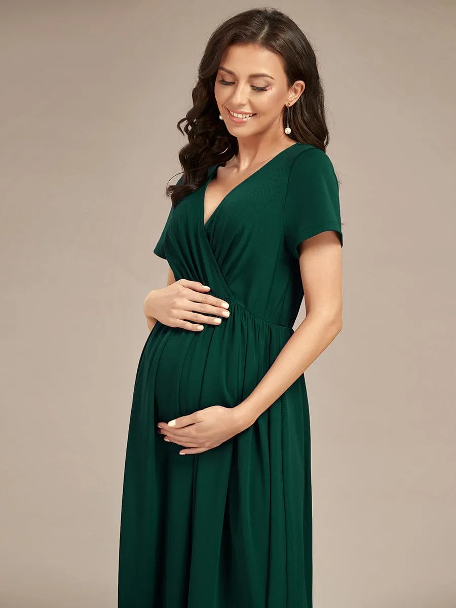 Comfortable Pleated V-Neck Short Sleeve Maternity Dress sold by Ever Pretty product image thumbnail 5