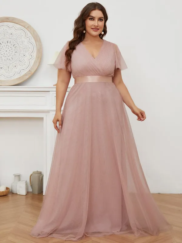 pretty MISTE|Women's Floor-Length Plus Size Formal Bridesmaid Dress with Short Sleeve sold by Ever Pretty