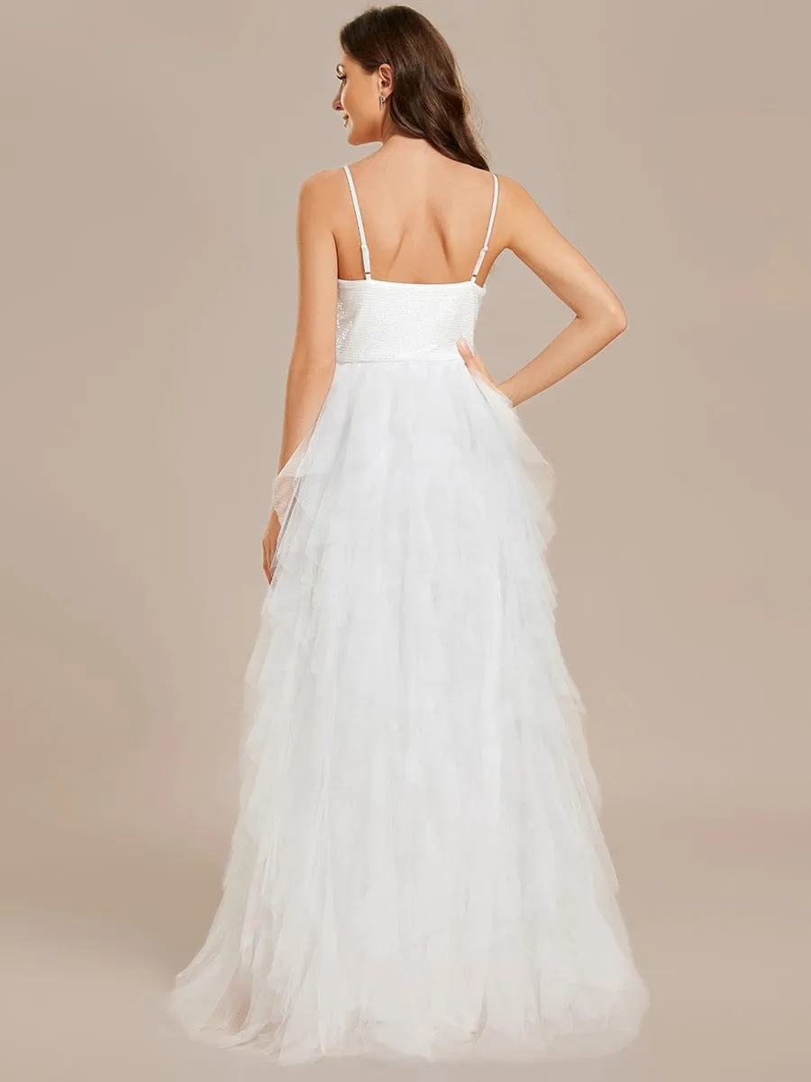 Sparkling V-Neck Spaghetti Straps Tiered Tulle Wedding Dress sold by Ever Pretty product image thumbnail 2