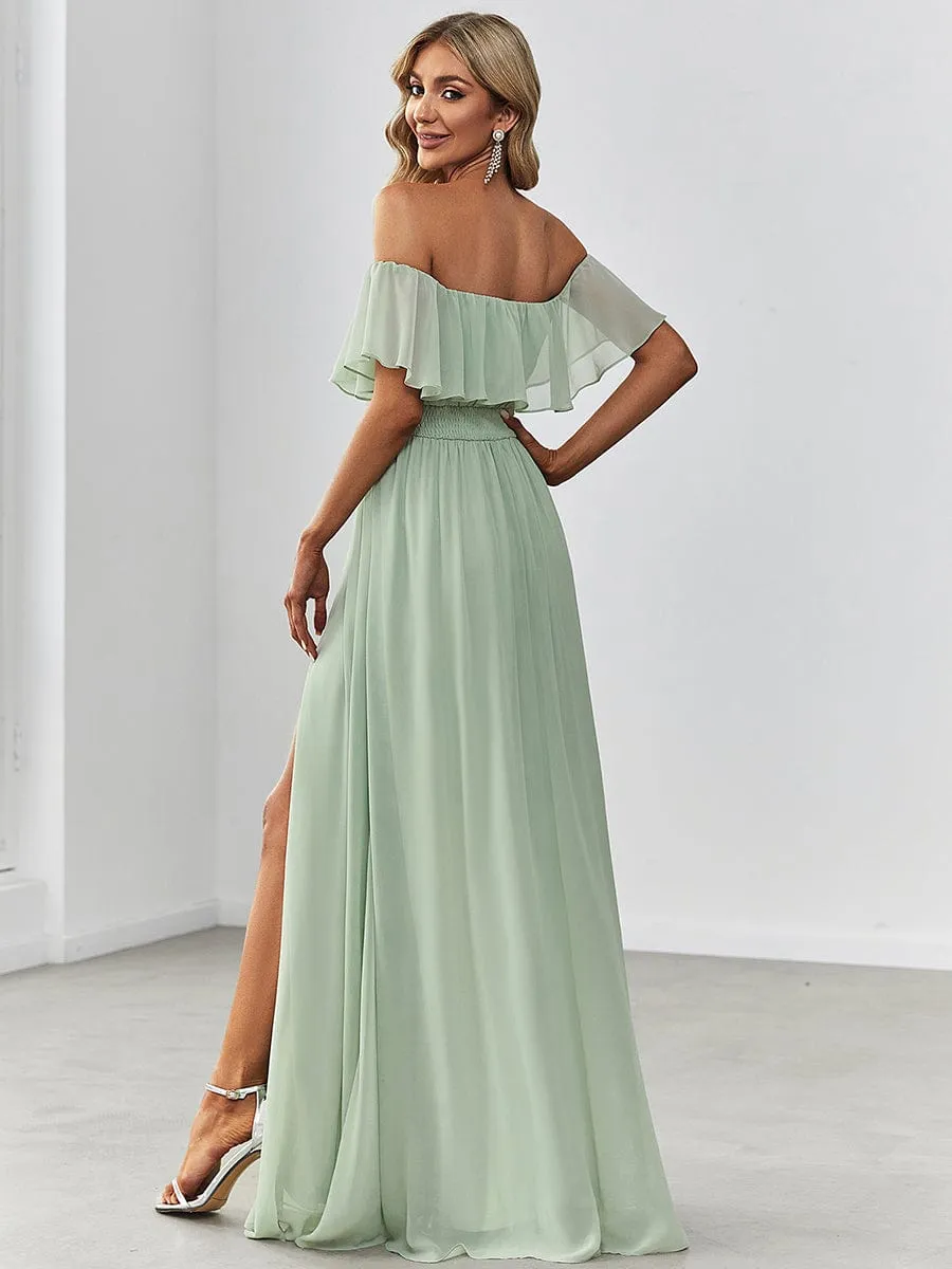 Women's Off Shoulder Ruffle Thigh Slit Bridesmaid Dresses sold by Ever Pretty product image thumbnail 4