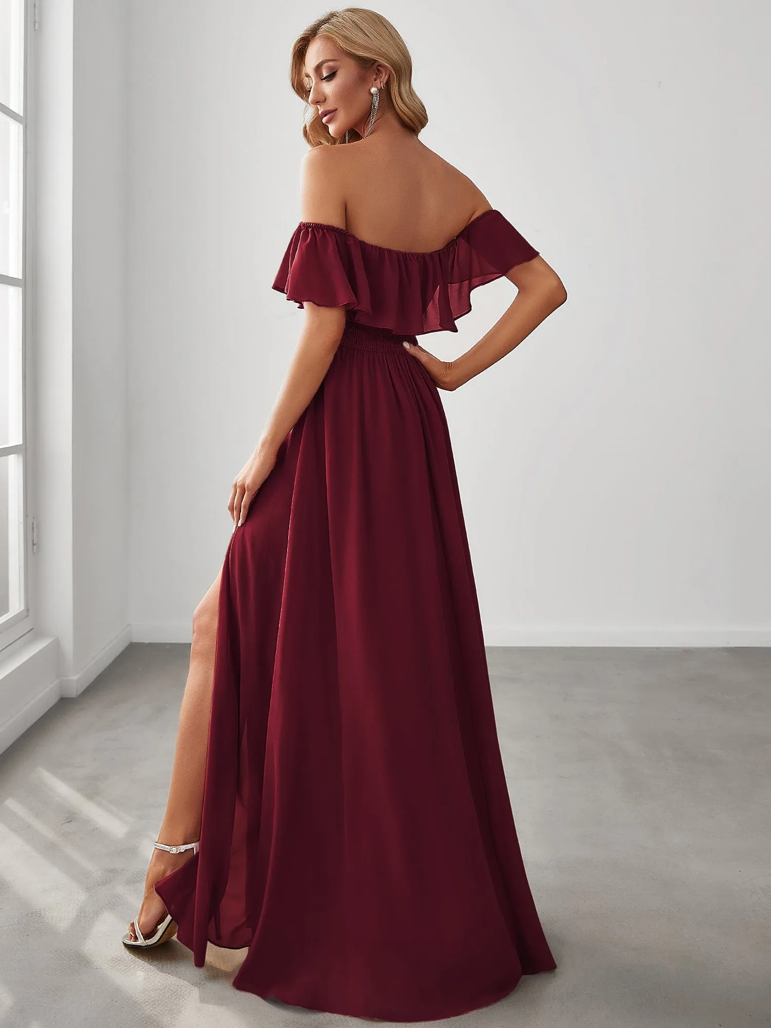 Women's Off Shoulder Ruffle Thigh Slit Bridesmaid Dresses sold by Ever Pretty product image thumbnail 2