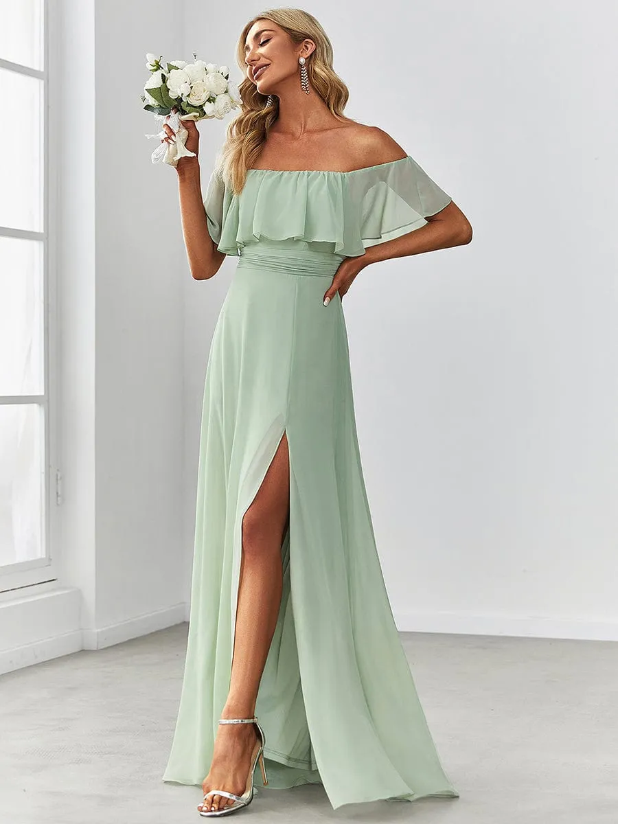Women's Off Shoulder Ruffle Thigh Slit Bridesmaid Dresses sold by Ever Pretty product image thumbnail 3