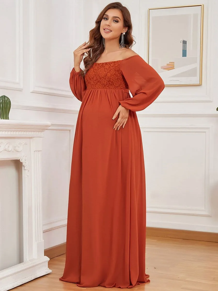 Off-Shoulder Sheer Lace Long Sleeve Maternity Dress sold by Ever Pretty product image thumbnail 4