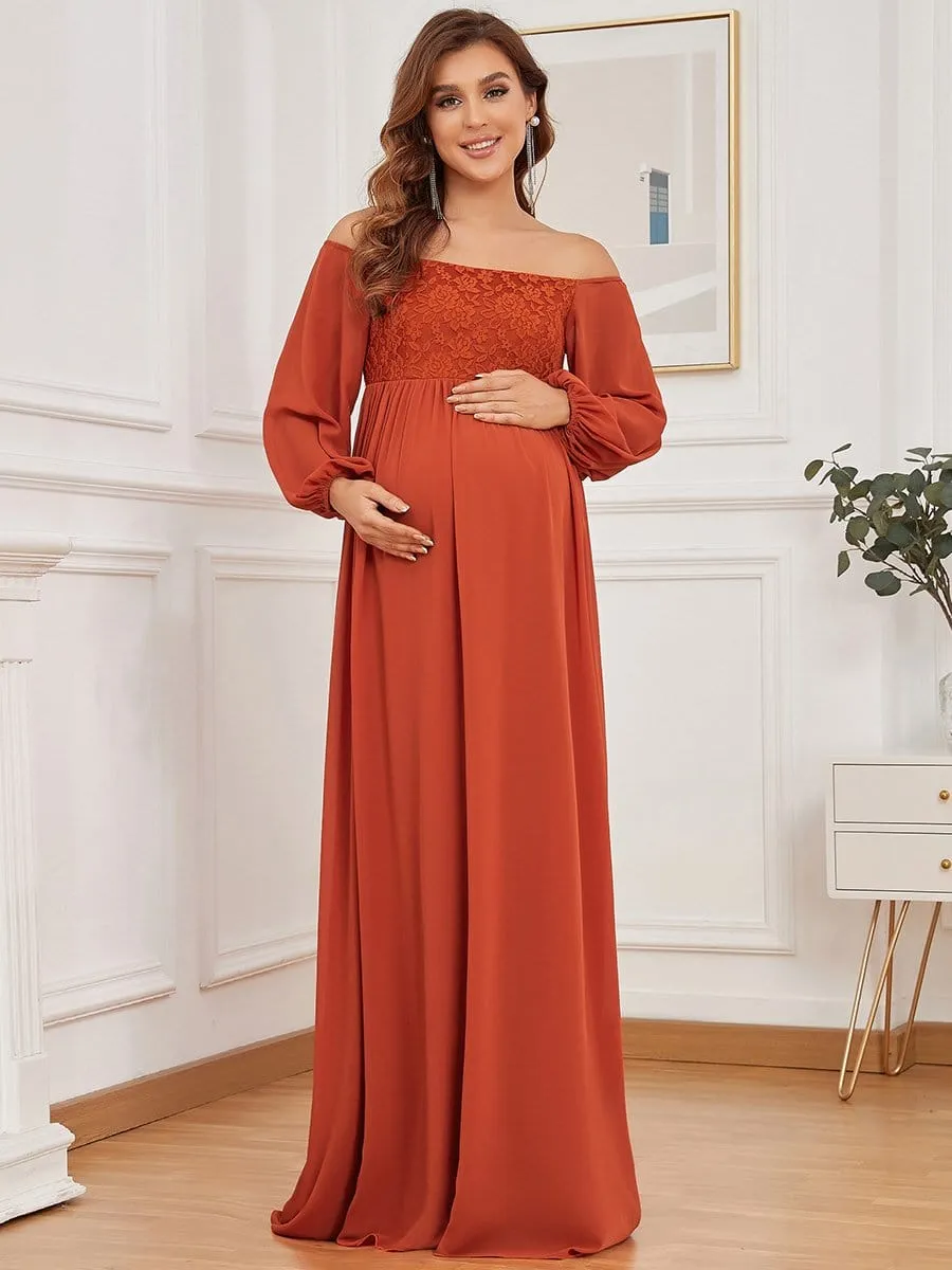 Off-Shoulder Sheer Lace Long Sleeve Maternity Dress sold by Ever Pretty