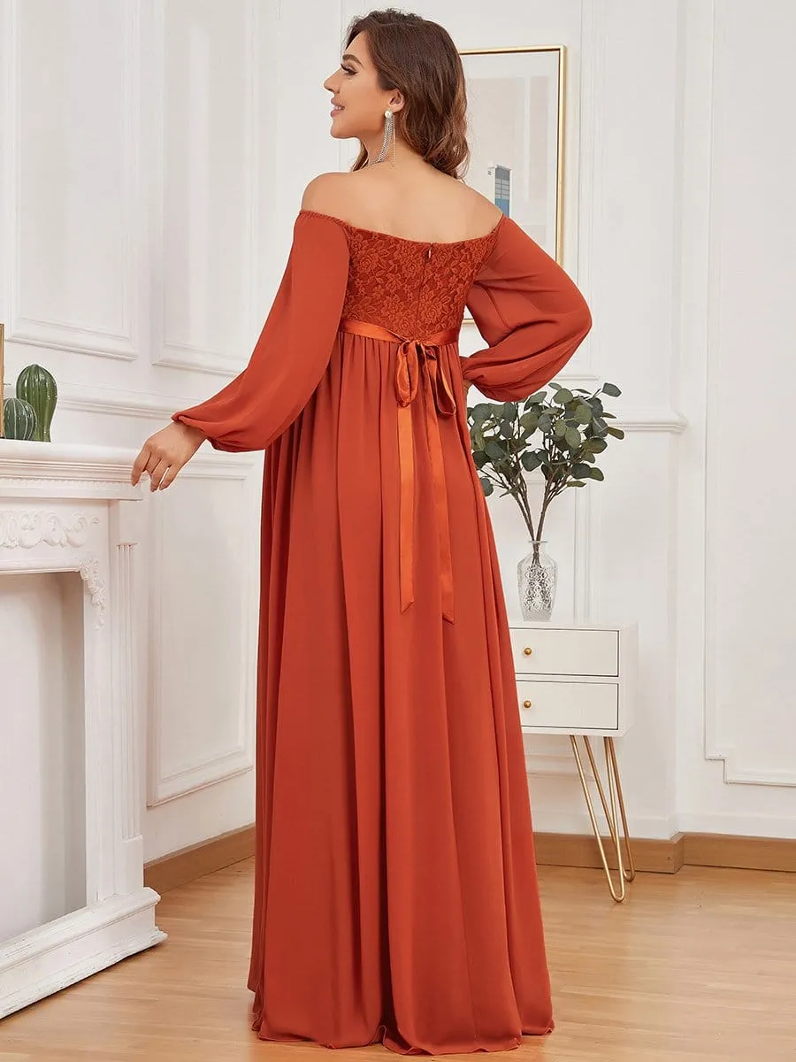 Off-Shoulder Sheer Lace Long Sleeve Maternity Dress sold by Ever Pretty product image thumbnail 2