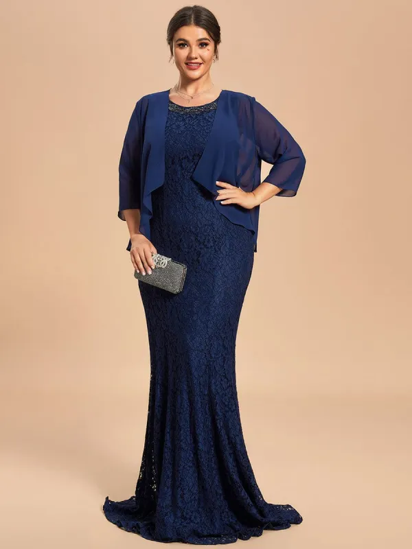 Custom Size Lace Mermaid Chiffon Jacket Two-Piece Set Mother Dress sold by Ever Pretty