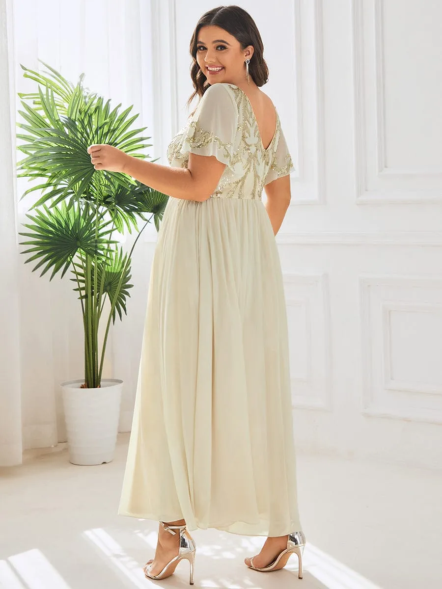 pretty HAZEL|Plus Size V-Neck Short Sleeve Sequin Bodice Mother of the Bride Dress sold by Ever Pretty product image thumbnail 2