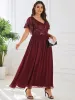 pretty HAZEL|Plus Size V-Neck Short Sleeve Sequin Bodice Mother of the Bride Dress sold by Ever Pretty