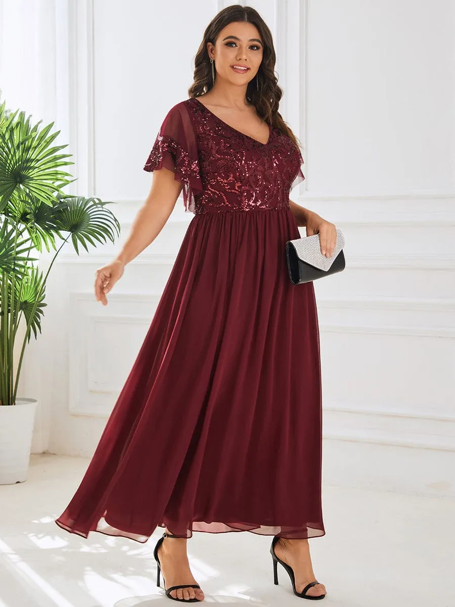 pretty HAZEL|Plus Size V-Neck Short Sleeve Sequin Bodice Mother of the Bride Dress sold by Ever Pretty product image thumbnail 3