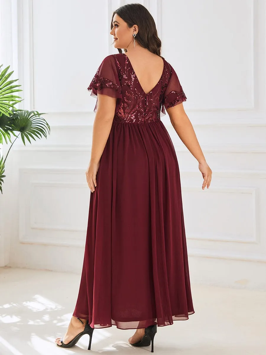 pretty HAZEL|Plus Size V-Neck Short Sleeve Sequin Bodice Mother of the Bride Dress sold by Ever Pretty product image thumbnail 4