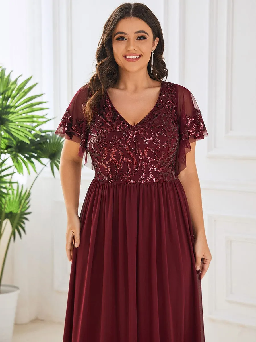 pretty HAZEL|Plus Size V-Neck Short Sleeve Sequin Bodice Mother of the Bride Dress sold by Ever Pretty product image thumbnail 5