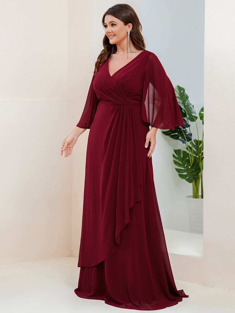 Plus Size A-Line Pleated Split Sleeve V-Neck Chiffon Evening Dress sold by Ever Pretty product image thumbnail 3