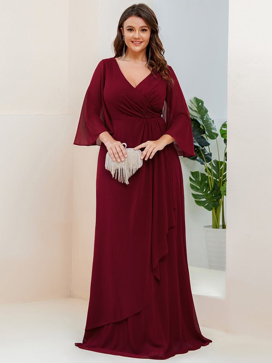 Plus Size A-Line Pleated Split Sleeve V-Neck Chiffon Evening Dress sold by Ever Pretty