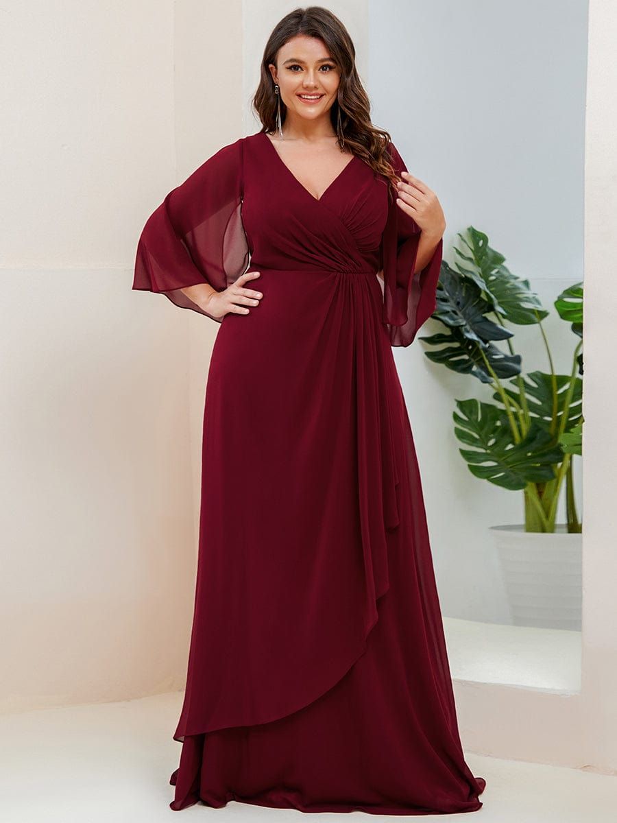 Plus Size A-Line Pleated Split Sleeve V-Neck Chiffon Evening Dress sold by Ever Pretty product image thumbnail 4