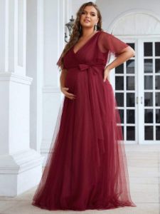 Plus Size Empire Waist Formal Maternity Dresses with Sleeves sold by Ever Pretty