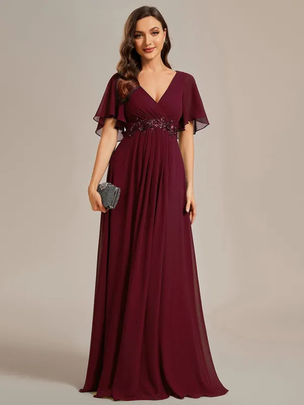 ever IVYROSE|Ruffles Sleeve A-Line Chiffon Waist Applique Maxi Formal Evening Dress made by Ever Pretty
