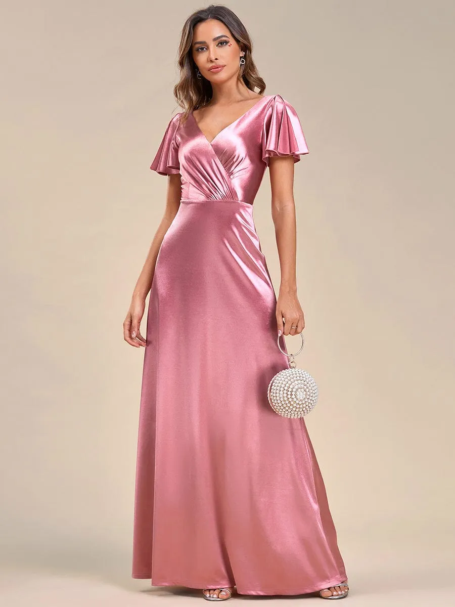 Ruffles Sleeve A-Line Pleated Satin Back V-Neck Evening Dress sold by Ever Pretty product image thumbnail 3