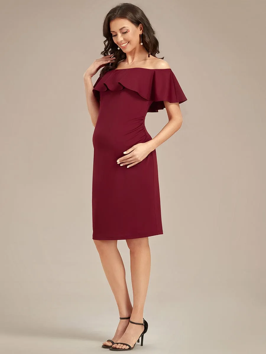 Elegant Ruffle Off-The-Shoulder Bodycon Midi Maternity Dress sold by Ever Pretty product image thumbnail 4