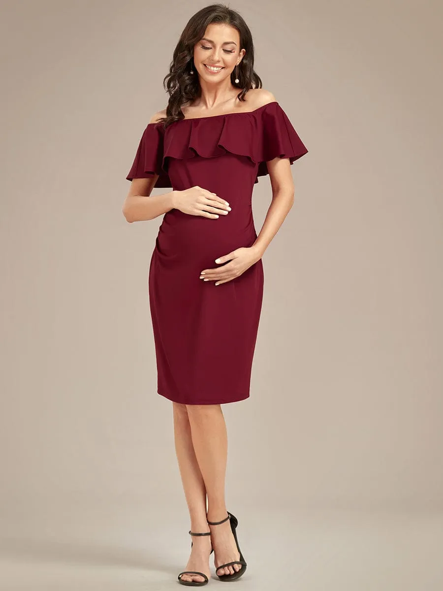 Elegant Ruffle Off-The-Shoulder Bodycon Midi Maternity Dress sold by Ever Pretty