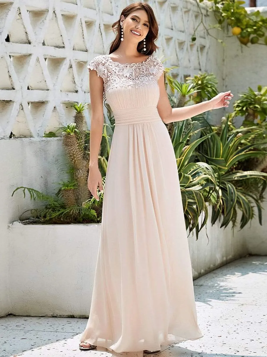 Elegant Maxi Long Lace Bridesmaid Dress with Cap Sleeve sold by Ever Pretty