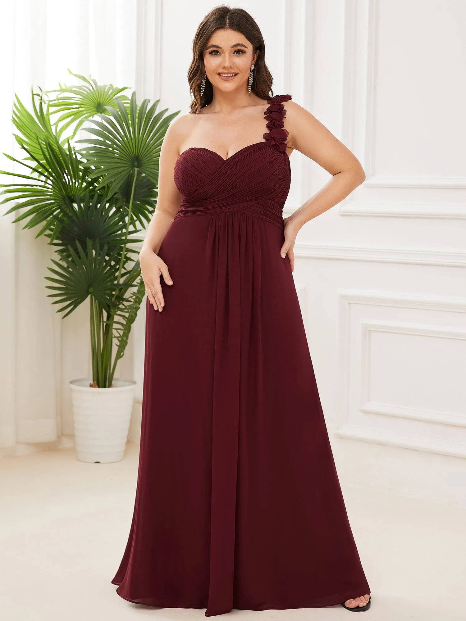 Custom Size Chiffon Sweetheart Pleated One Shoulder Bridesmaid Dress sold by Ever Pretty product image thumbnail 4