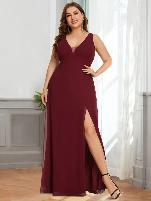 Plus Size Bow Tie Backless Chiffon High Slit Bridesmaid Dress sold by Ever Pretty