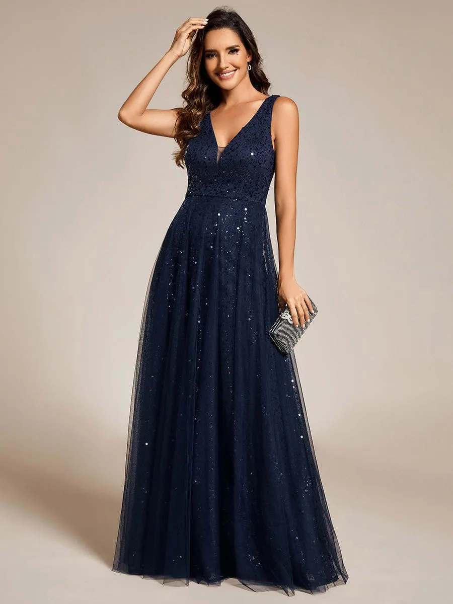 ever HILLARY|V-Neck Sleeveless High-Waist See-Through Sequin Tulle Evening Dress sold by Ever Pretty product image thumbnail 3