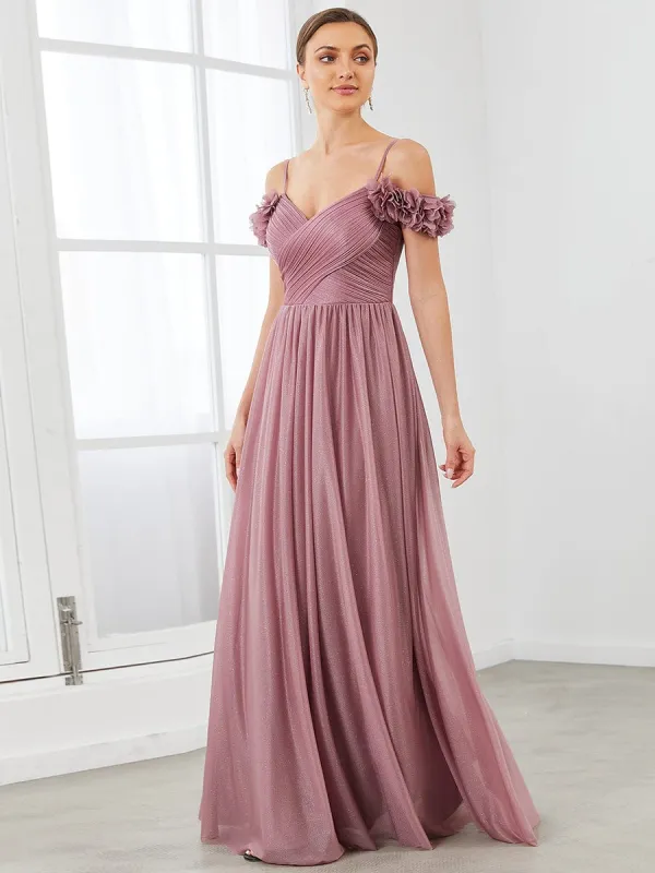 Sparkling Off-Shoulder Floral V-Neck Evening Dress sold by Ever Pretty
